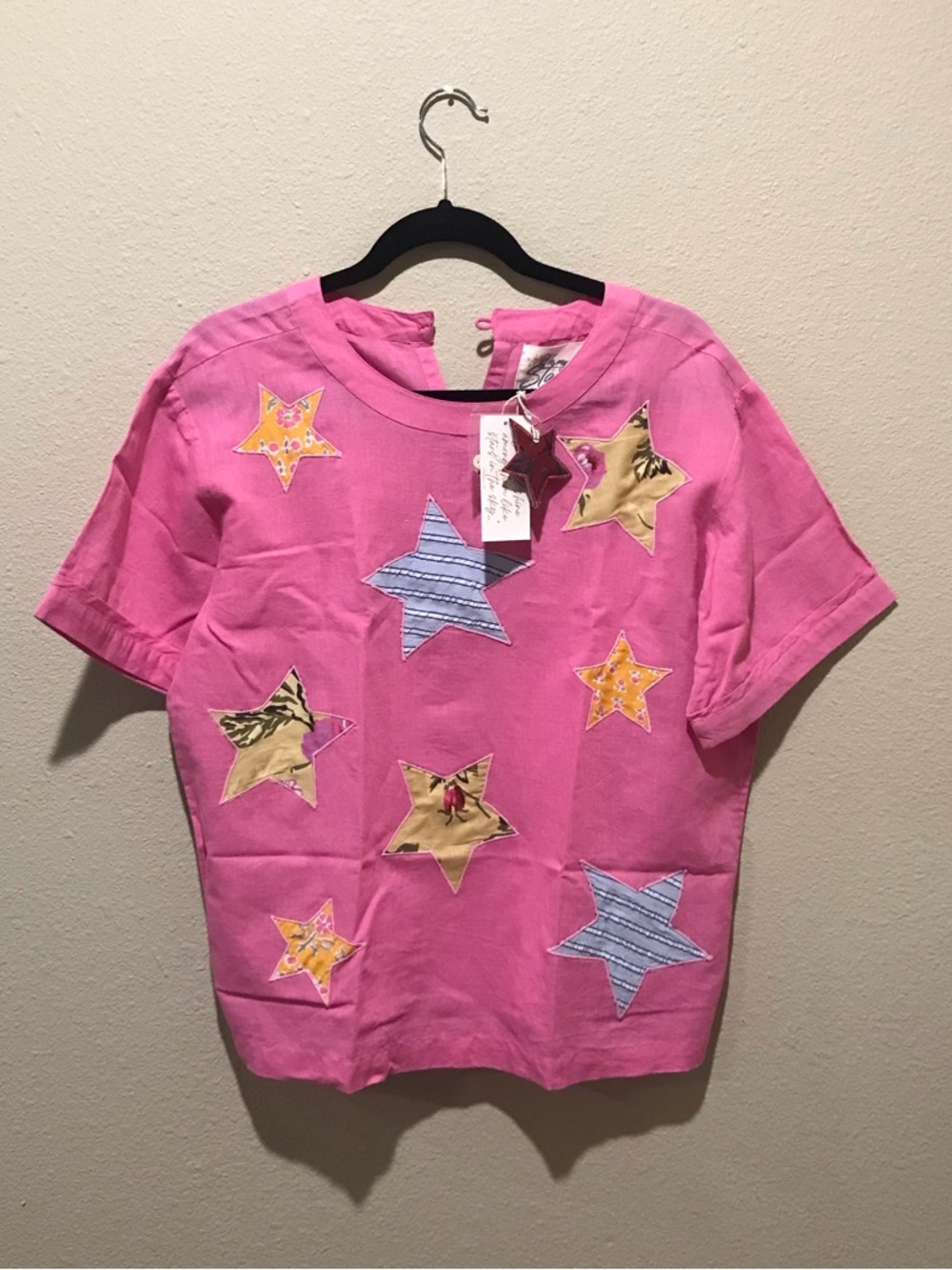 Festive Pink woman’s Top with appliqué Stars
